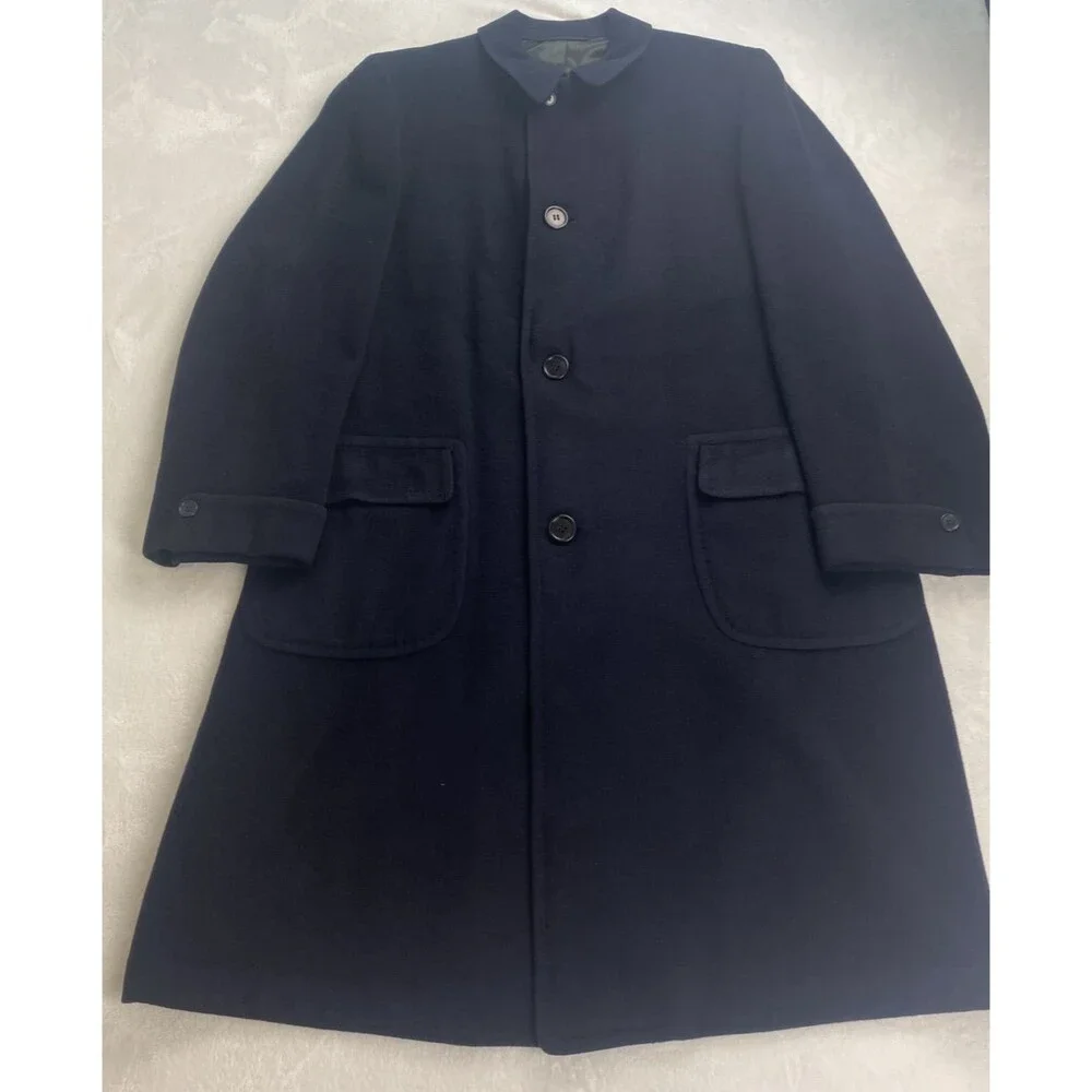 Vintage 100% Cashmere Overcoat Mens Extra Large Navy Long Winter Coat